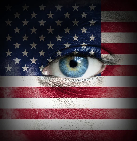 Human face painted with flag of United States of America — Stock Photo, Image