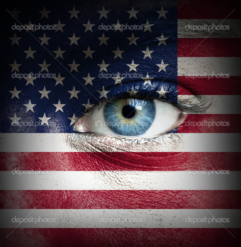 Human face painted with flag of United States of America — Stock Photo ©  Alexis84 #40105309, image size:996x1024