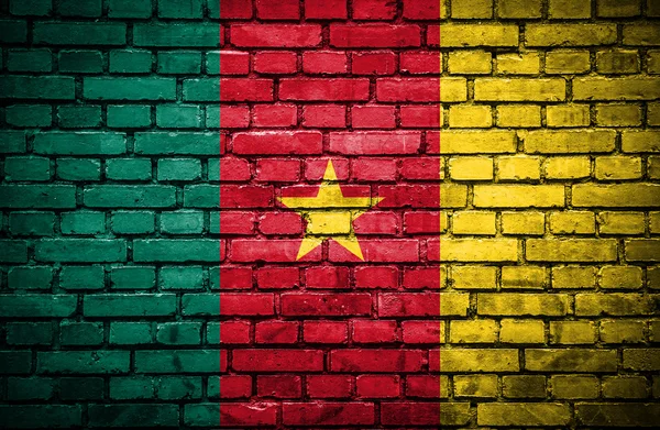 Mur de briques avec drapeau peint du Cameroun — Photo