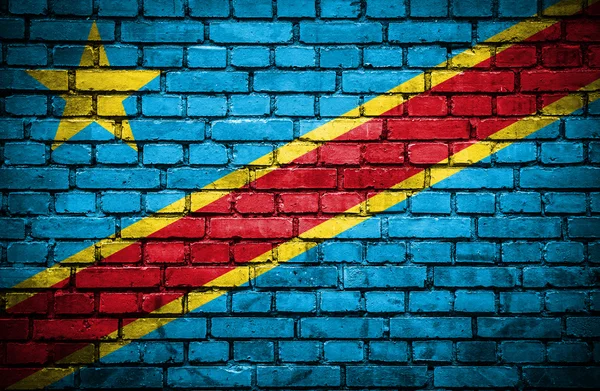 Muro de ladrillo con bandera pintada de Congo República Democrática — Foto de Stock