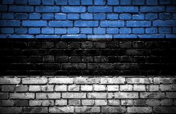 Кирпичная стена с окрашенным флагом Эстонии — стоковое фото