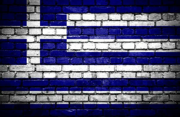 Muro de ladrillo con bandera pintada de Grecia —  Fotos de Stock