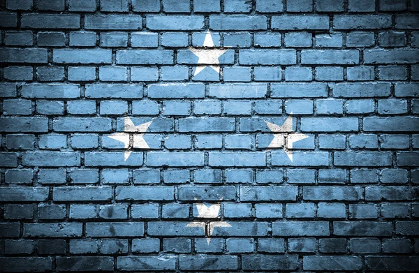 Pared de ladrillo con bandera pintada de Micronesia — Foto de Stock