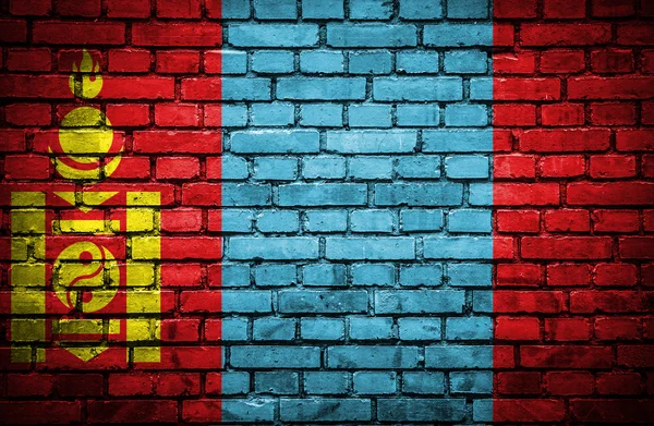 Muro de ladrillo con bandera pintada de Mongolia — Foto de Stock