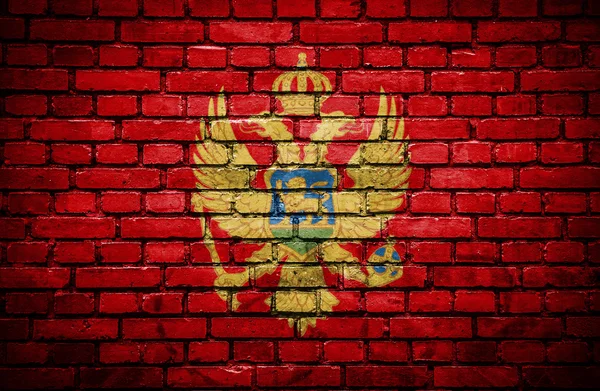 Parede de tijolo com bandeira pintada de Montenegro — Fotografia de Stock