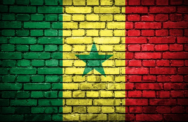 Cihlová zeď s malovanými Senegalská vlajka — Stock fotografie