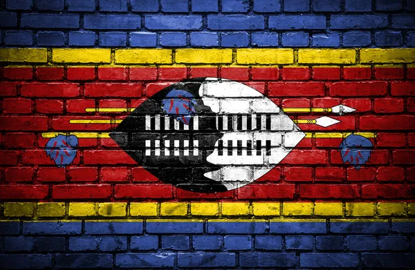 Backsteinmauer mit bemalter Flagge von Swasiland — Stockfoto