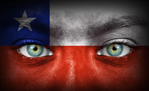 Human face painted with flag of Chile — Stock Photo, Image