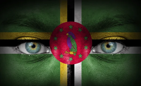 Ludzka twarz malowane z flaga Dominiki — Zdjęcie stockowe
