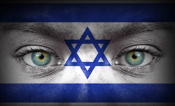 Rostro humano pintado con bandera de Israel — Foto de Stock