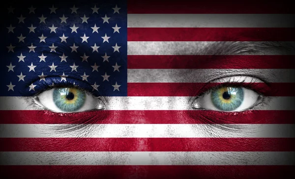 Human face painted with flag of United States of America — Stock Photo, Image