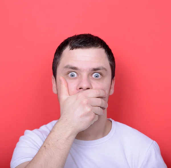 Portrait of man with shock gesture — Stock Photo, Image