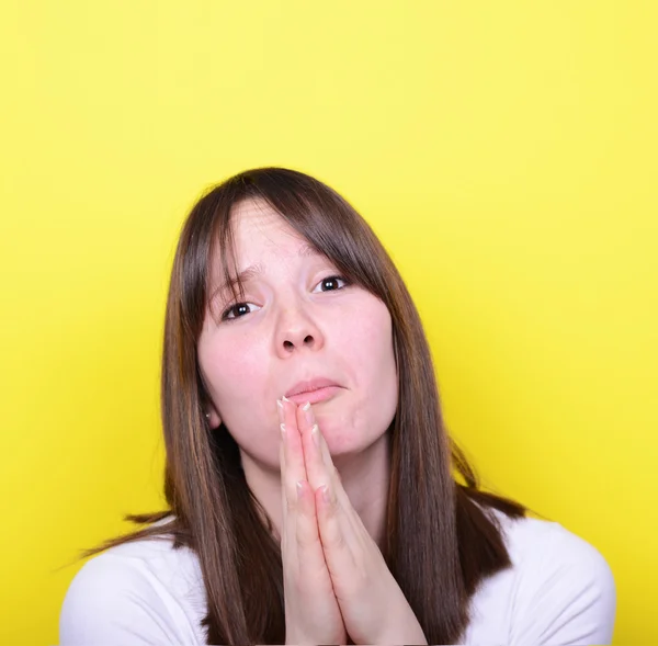 Portrait of desperate girl begging — Stock Photo, Image