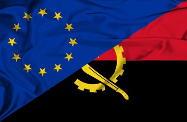 sventolando la bandiera dell'angola e dell'UE