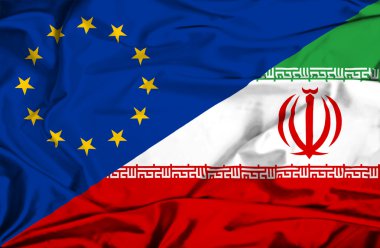 Waving flag of Iran and EU clipart
