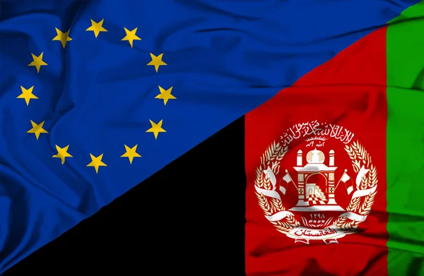 Bandiera sventola dell'Afghanistan e dell'UE — Foto Stock