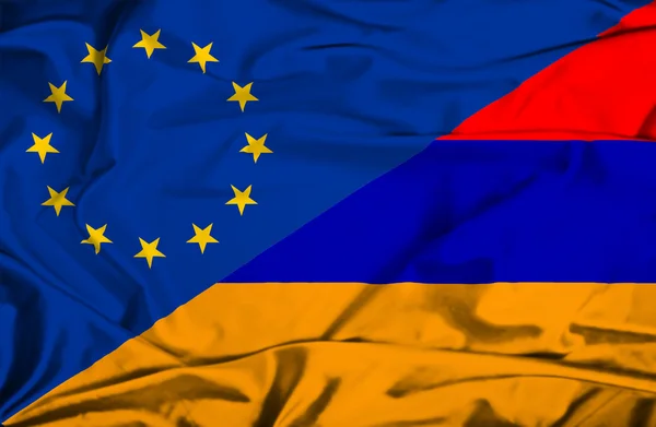 Waving flag of Armenia and EU — Stock Photo, Image