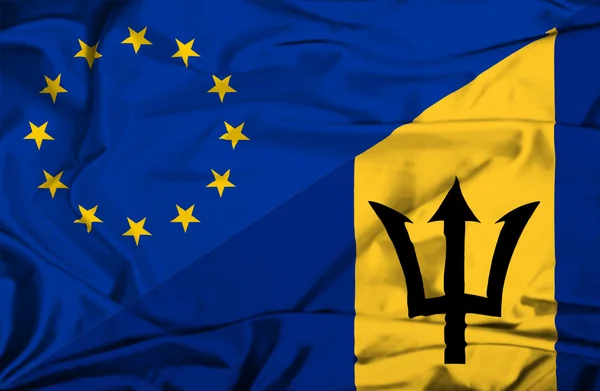 Waving flag of Barbados and EU — Stock Photo, Image