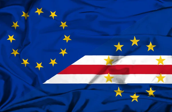 Bandeira ondulada de Cabo Verde e da UE — Fotografia de Stock