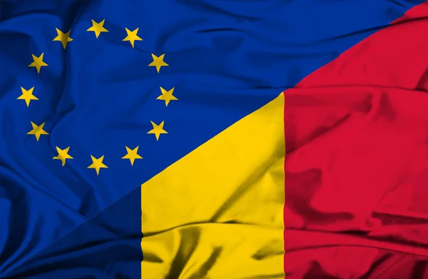 Bandeira ondulada do Chade e da UE — Fotografia de Stock