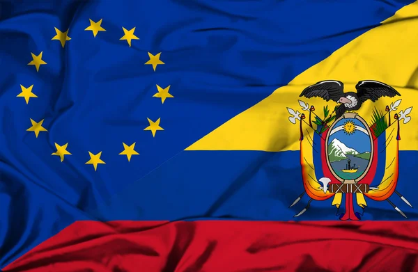 Ekvador ve AB bayrağı sallayarak — Stok fotoğraf