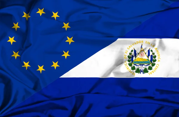 Bandeira de acenar de El Salvador e da UE — Fotografia de Stock
