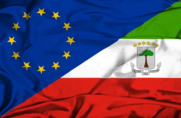 Wapperende vlag van Equatoriaal giuinea en eu — Stockfoto