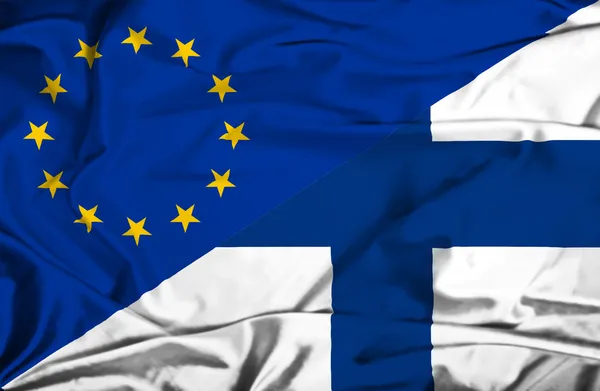 Waving flag of Finland and EU — Stock Photo, Image
