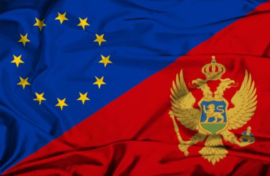 Karadağ ve AB bayrağı sallayarak