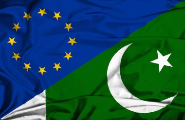 pakistan ve AB bayrağı sallayarak