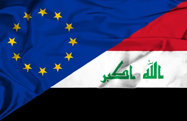 Waving flag of Iraq and EU — Stock Photo, Image