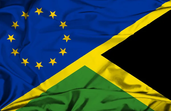 Bandeira ondulada da Jamaica e da UE — Fotografia de Stock