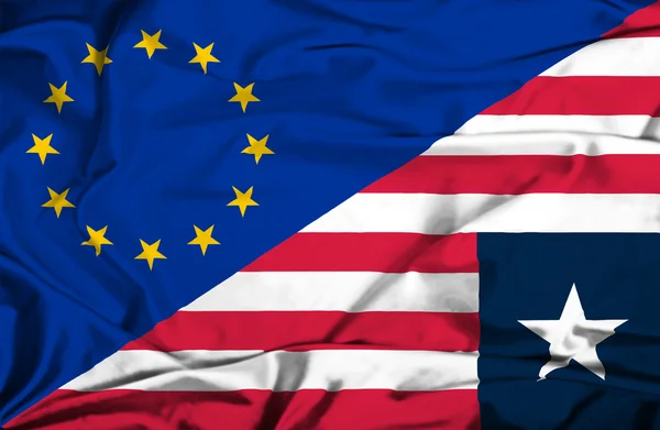 Bandeira da Libéria e da UE — Fotografia de Stock