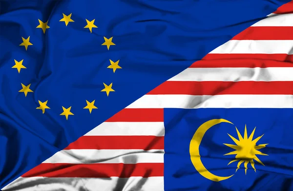 Viftande flagga malaysia och eu — Stockfoto