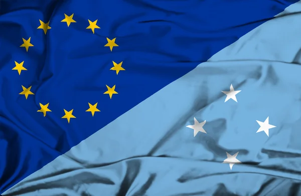 Bandera ondeante de Micronesia y la UE —  Fotos de Stock