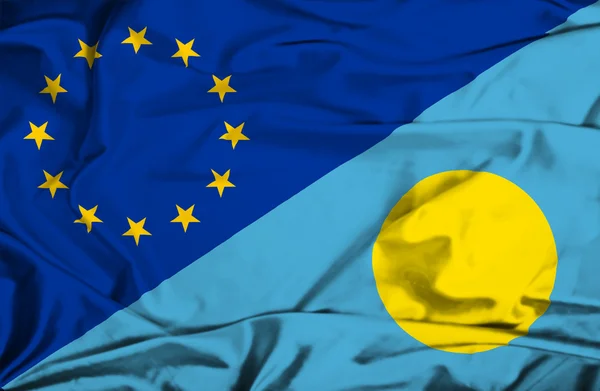 Bandera ondeante de Palaos y la UE —  Fotos de Stock