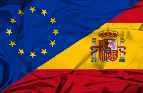 Waving flag of Spain and EU — Stock Photo, Image