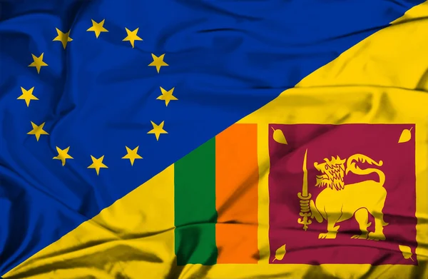 Waving flag of Sri Lanka and EU — Stock Photo, Image