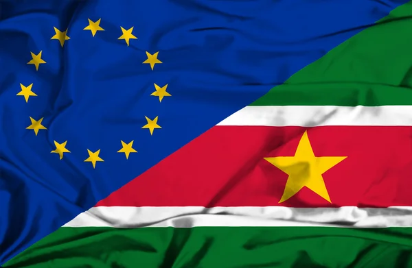 Waving flag of Suriname EU — Stock Photo, Image