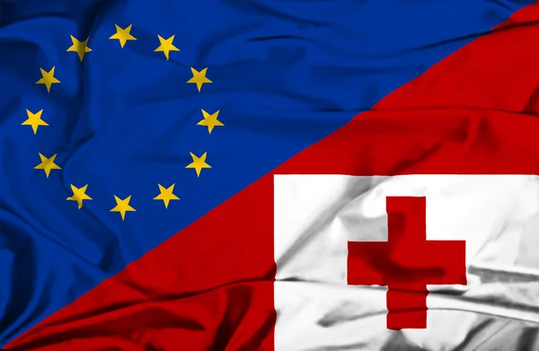 Bandeira ondulada de Tonga e UE — Fotografia de Stock