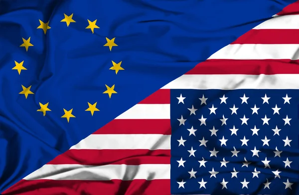 Bandiera sventola degli Stati Uniti d'America e dell'UE — Foto Stock