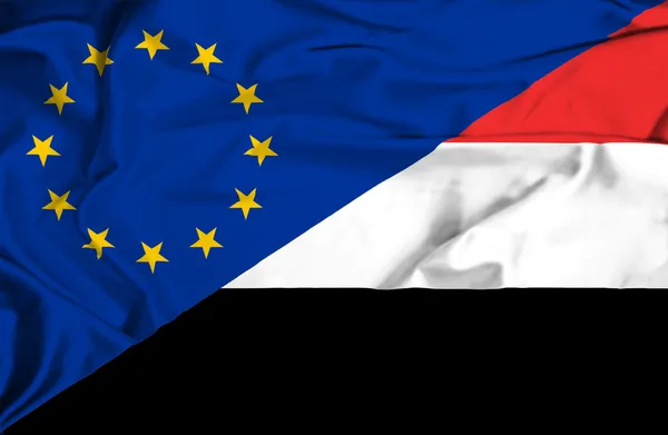 Bandera ondeante de Yemen y la UE —  Fotos de Stock