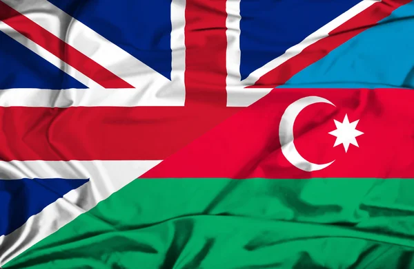 Waving flag of Azerbajan and UK — Stock Photo, Image