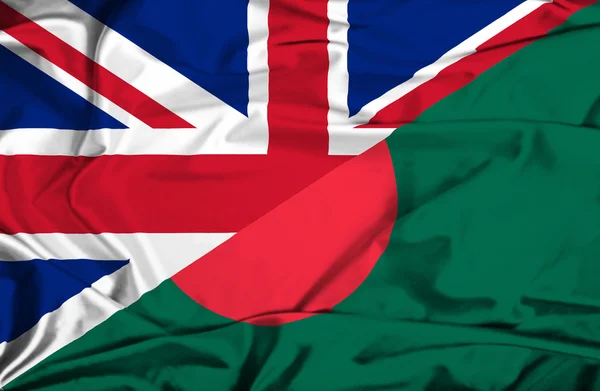 Waving flag of Bangladesh and UK — Stock Photo, Image