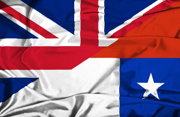 Waving flag of Chile and UK — Stock Photo, Image