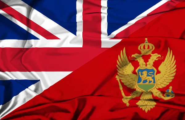 Waving flag of Montenegro and UK — Stock Photo, Image