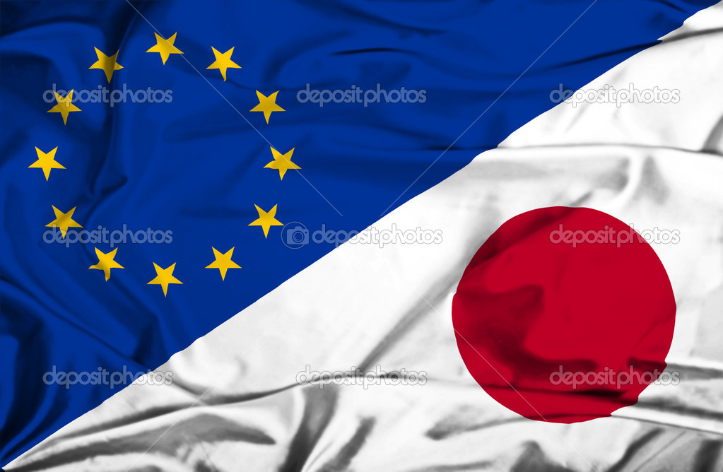 Waving flag of Japan and EU