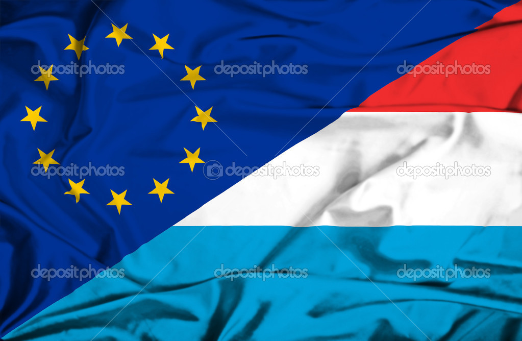 Waving flag of Luxembourg and EU