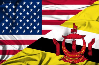 brunei ve ABD bayrağı sallayarak