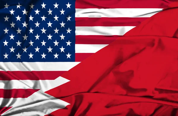 Bahrain och usa viftande flagga — Stockfoto